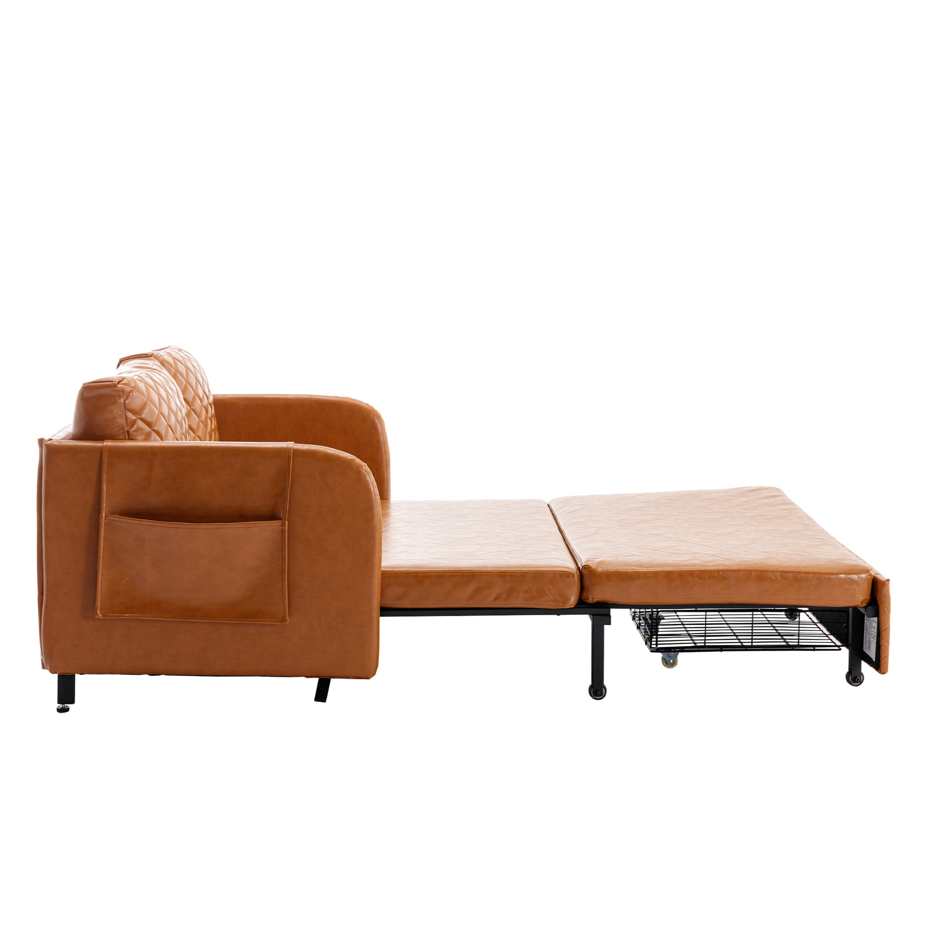 Coolmore Convertible Sleeper Sofa Bed, Modern Velvet Loveseat Couch With Pull Out Bed, Small Beautiful Seat Futon Sofa Bed With Headboard, 2 Pillows & Side Pockets For Living Room Brown Pu