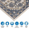 Tiled Border Area Rug Blue Cream Polyester