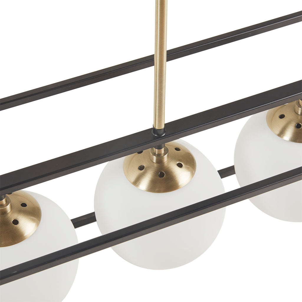 Helena 6 Light Frosted Glass Globe Linear Chandelier Black Cotton