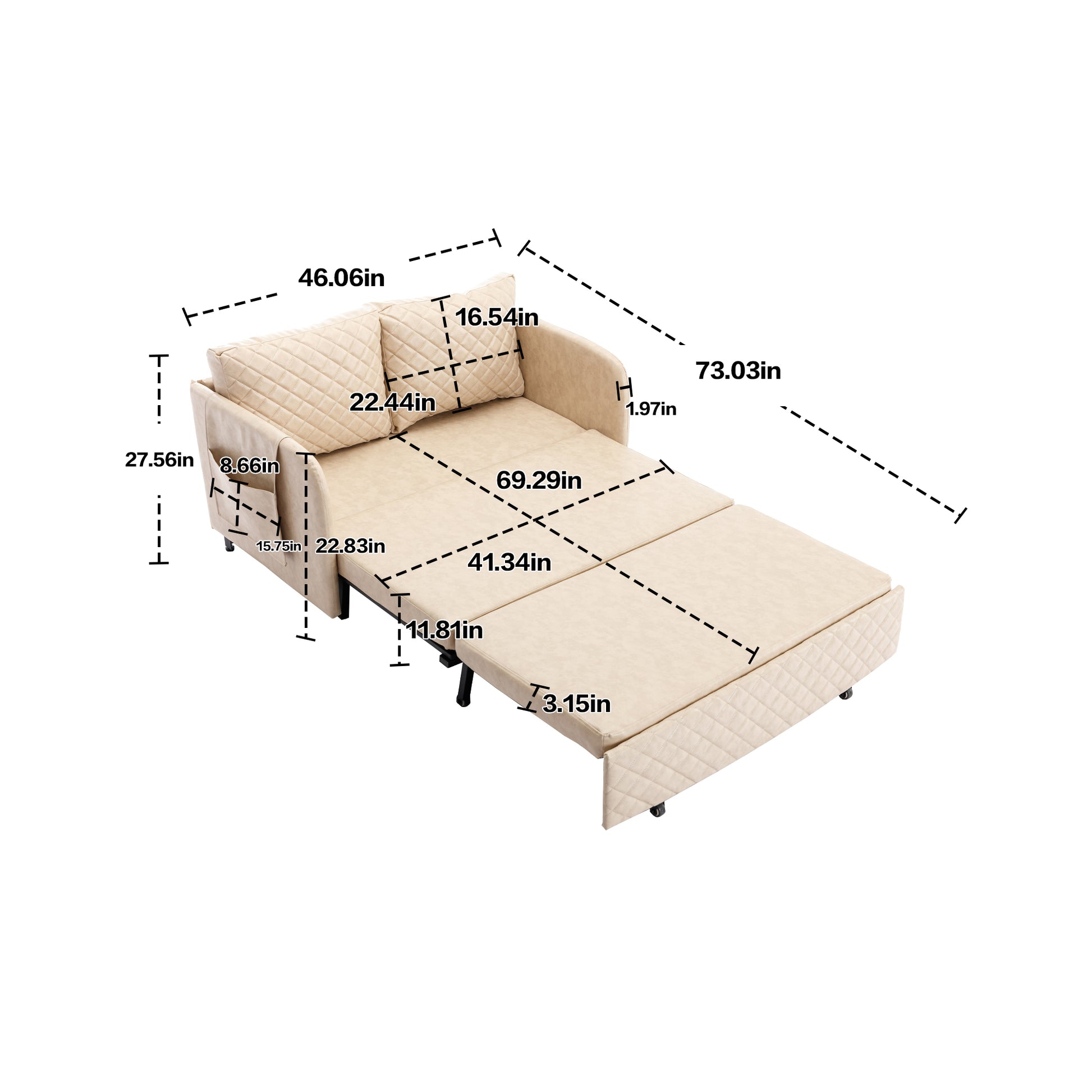 Coolmore Convertible Sleeper Sofa Bed, Modern Velvet Loveseat Couch With Pull Out Bed, Small Beautiful Seat Futon Sofa Bed With Headboard, 2 Pillows & Side Pockets For Living Room Camel Pu