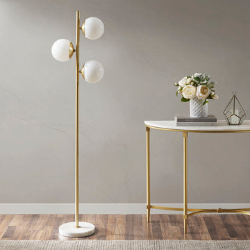 3 Globe Light Floor Lamp With Marble Base Gold Cotton