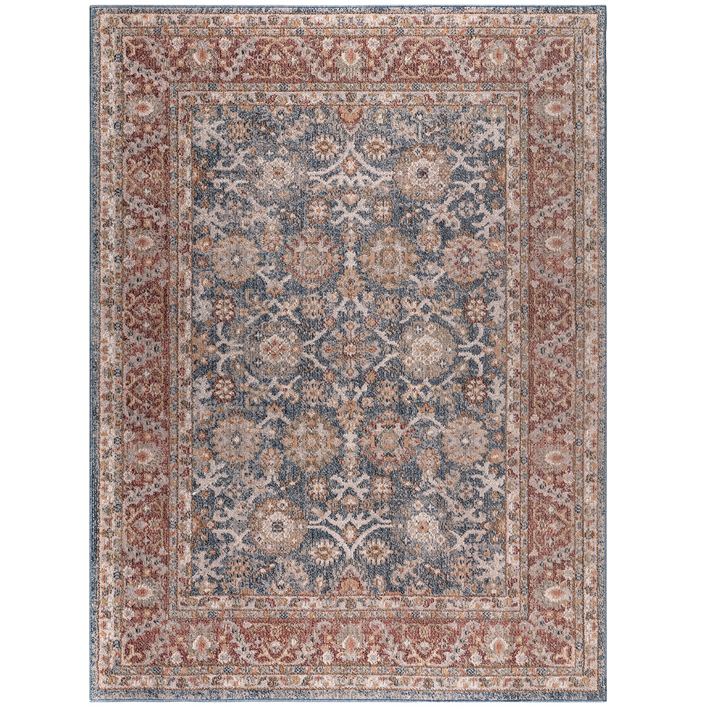 Persian Bordered Traditional Woven Area Rug Blue Red Polyester