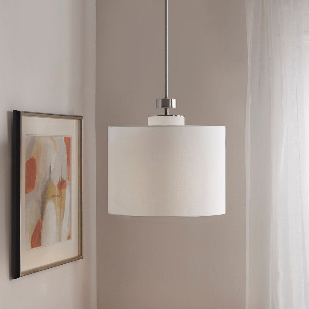 Pacific Metal Pendant With Drum Shade White Cotton