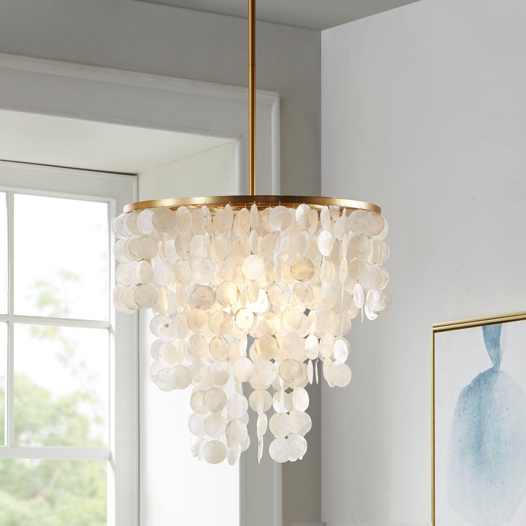 Layered Capiz Chandelier White Cotton