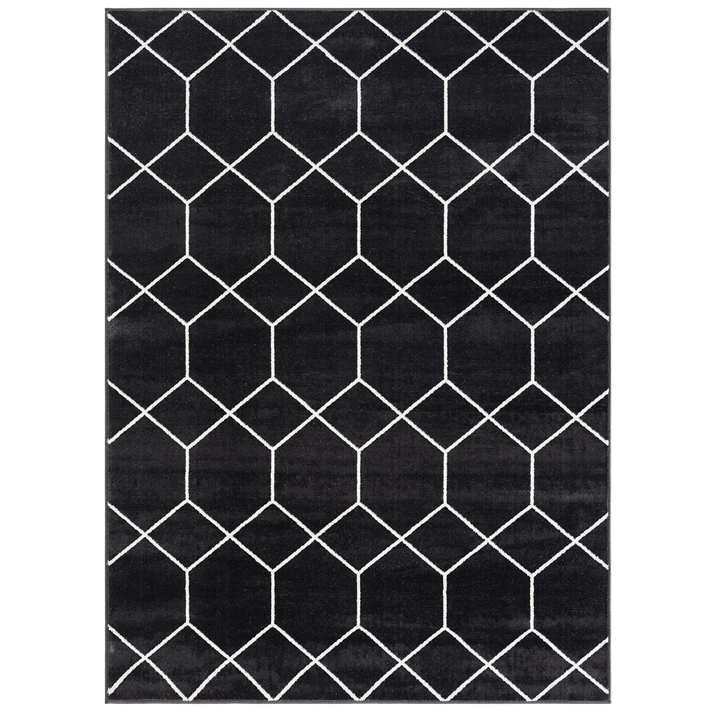 Trellis Geometric Woven Area Rug Black Cream Polyester