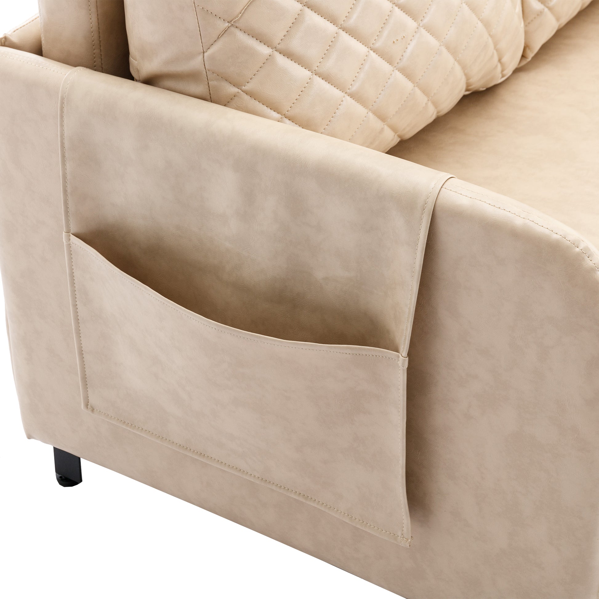 Coolmore Convertible Sleeper Sofa Bed, Modern Velvet Loveseat Couch With Pull Out Bed, Small Beautiful Seat Futon Sofa Bed With Headboard, 2 Pillows & Side Pockets For Living Room Camel Pu