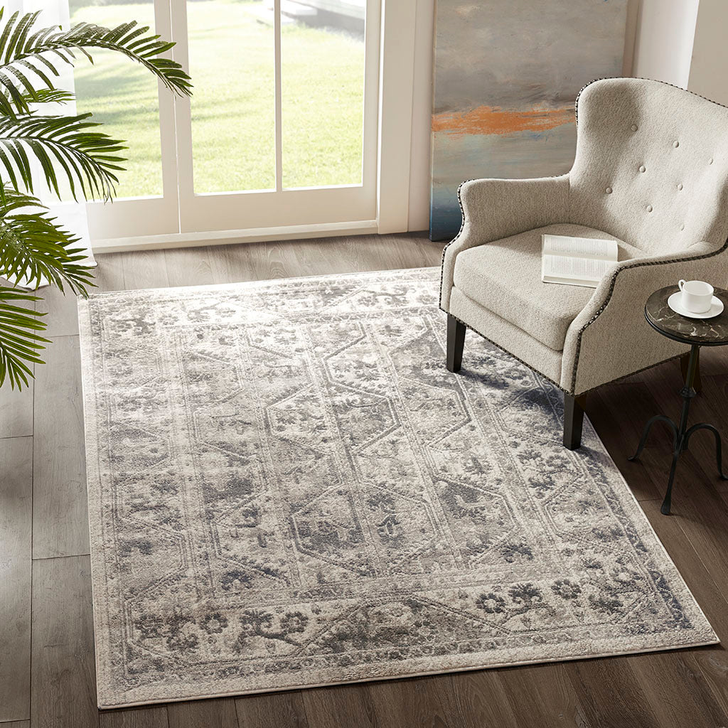 Tiled Border Area Rug Beige Cream Polyester