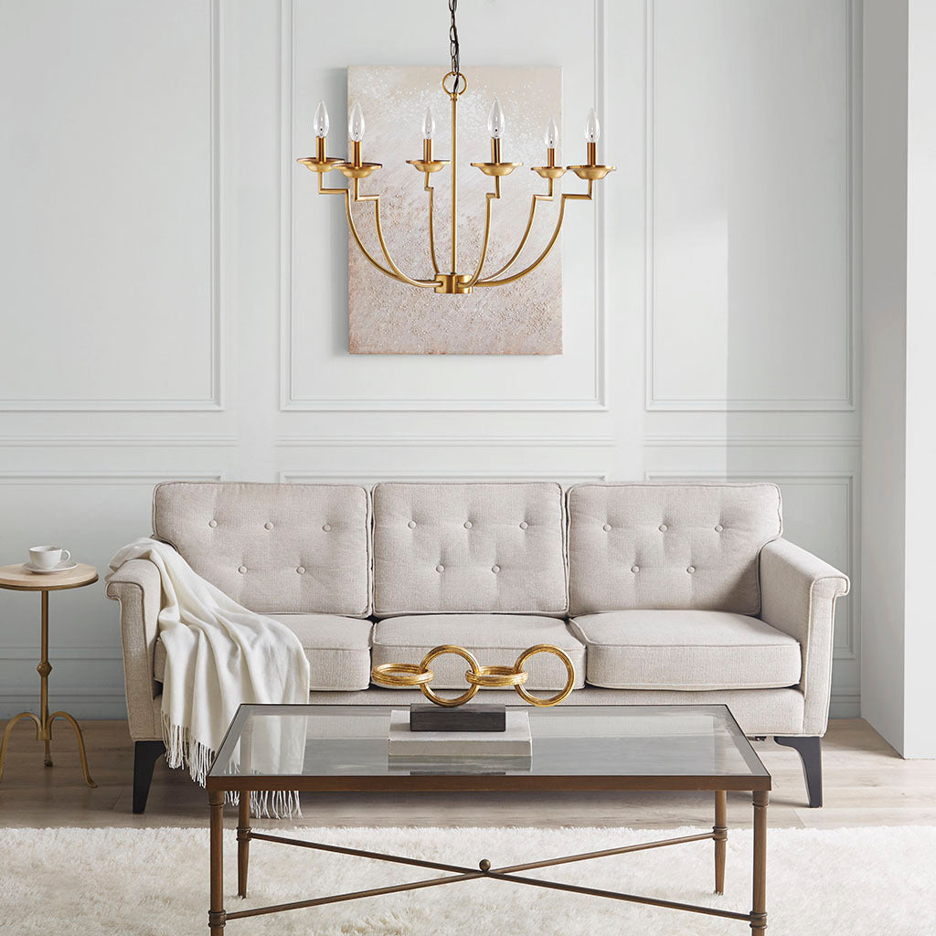 Savor 6 Light Traditional Candelabra Styled Chandelier Gold Cotton