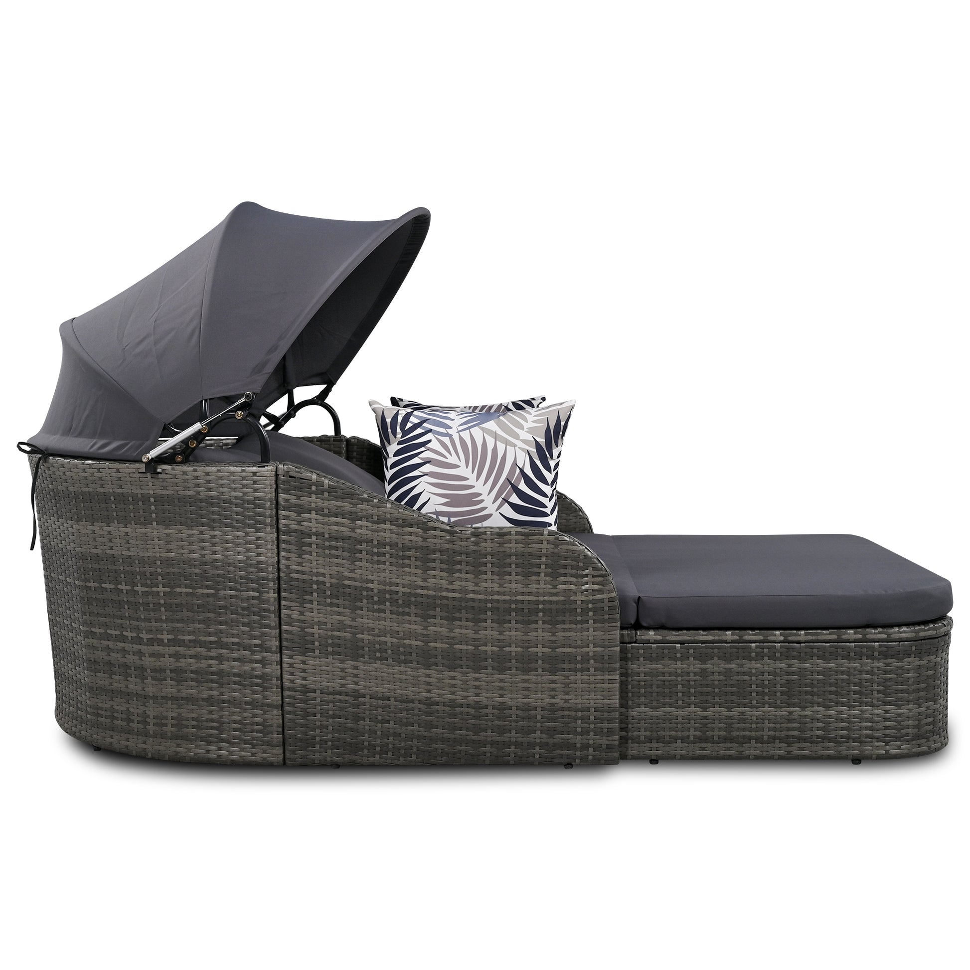 79.9" Outdoor Sunbed With Adjustable Canopy, Double Lounge, Pe Rattan Daybed, Gray Wicker And Cushion Yes Gray Wicker