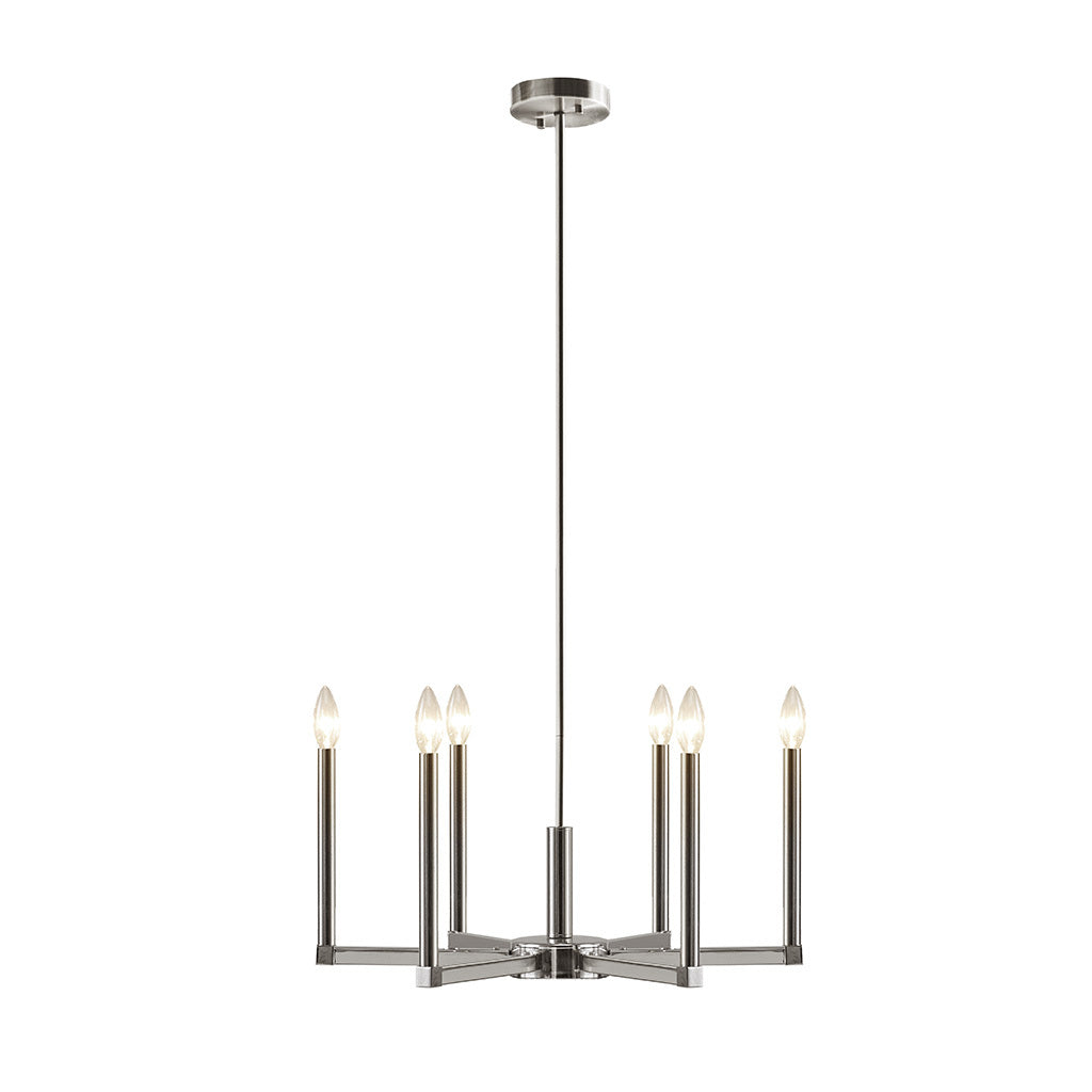 6 Light Contemporary Candelabra Styled Chandelier Silver Iron