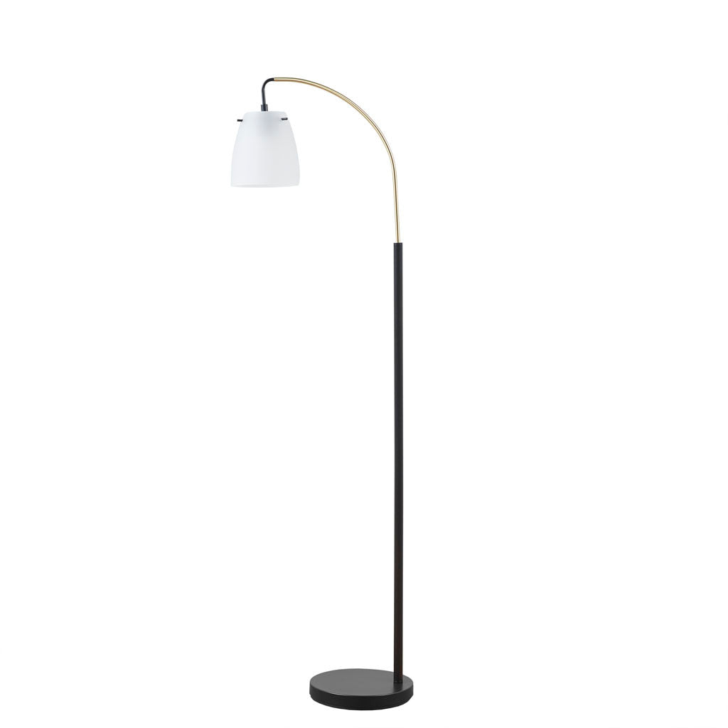 Arched Metal Floor Lamp With Frosted Glass Shade Matte Black Base Frosted Shade Iron