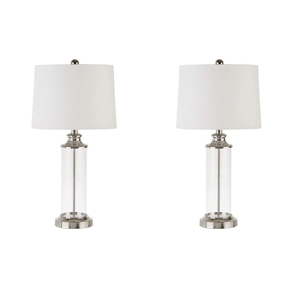 Clarity Glass Cylinder Table Lamp Set Of 2 Silver Cotton