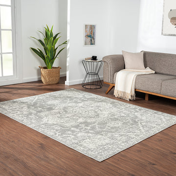 Distressed Medallion Woven Area Rug Cream Grey Polyester