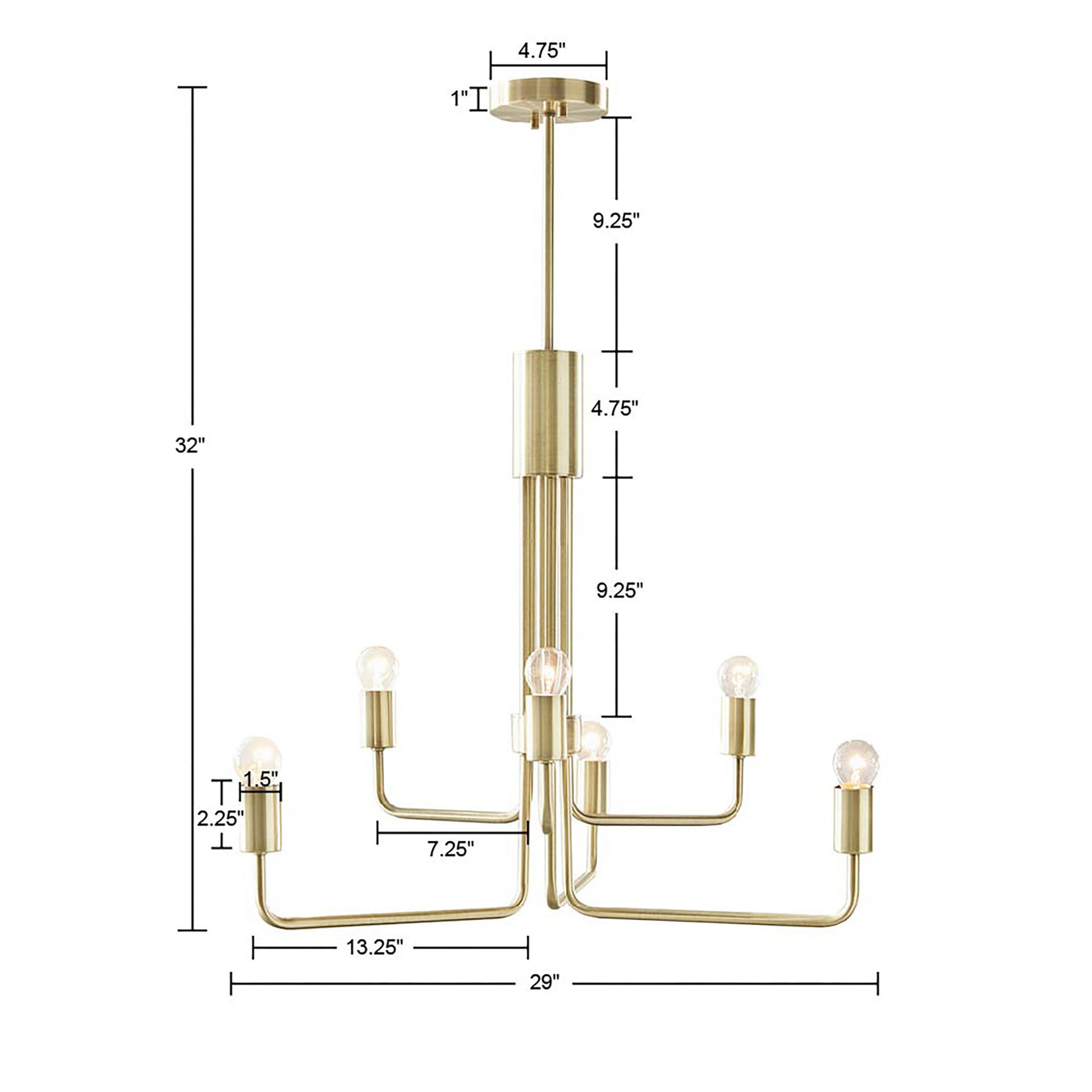 6 Light Metal Chandelier Antique Brass Iron