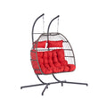 2 Person Outdoor Rattan Hanging Chair Patio Wicker Egg Chair Yes Sectional Red Uv Resistant Frame Water Resistant Cushion Garden & Outdoor American Design 2 Person Seating Group Polyester Rattan