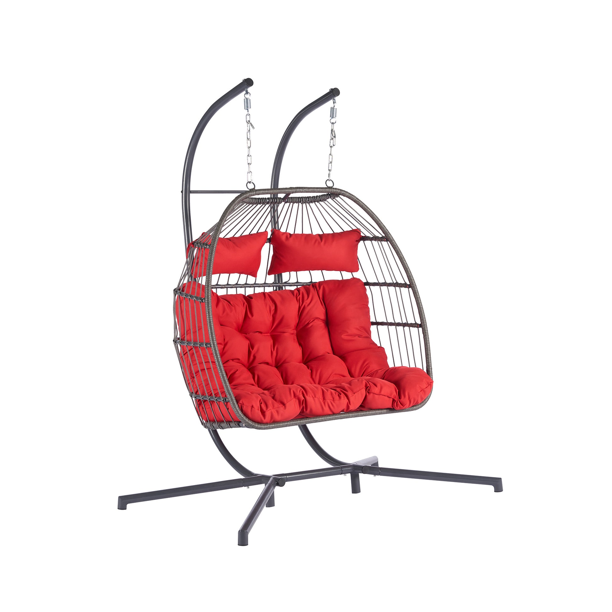 2 Person Outdoor Rattan Hanging Chair Patio Wicker Egg Chair Yes Sectional Red Uv Resistant Frame Water Resistant Cushion Garden & Outdoor American Design 2 Person Seating Group Polyester Rattan