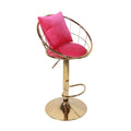 Rose Red Velvet Bar Chair, Pure Gold Plated, Unique Design,360 Degree Rotation.Adjustable Height,Suitable For Dinning Room And Bar,Set Of 2 Rose Red Velvet