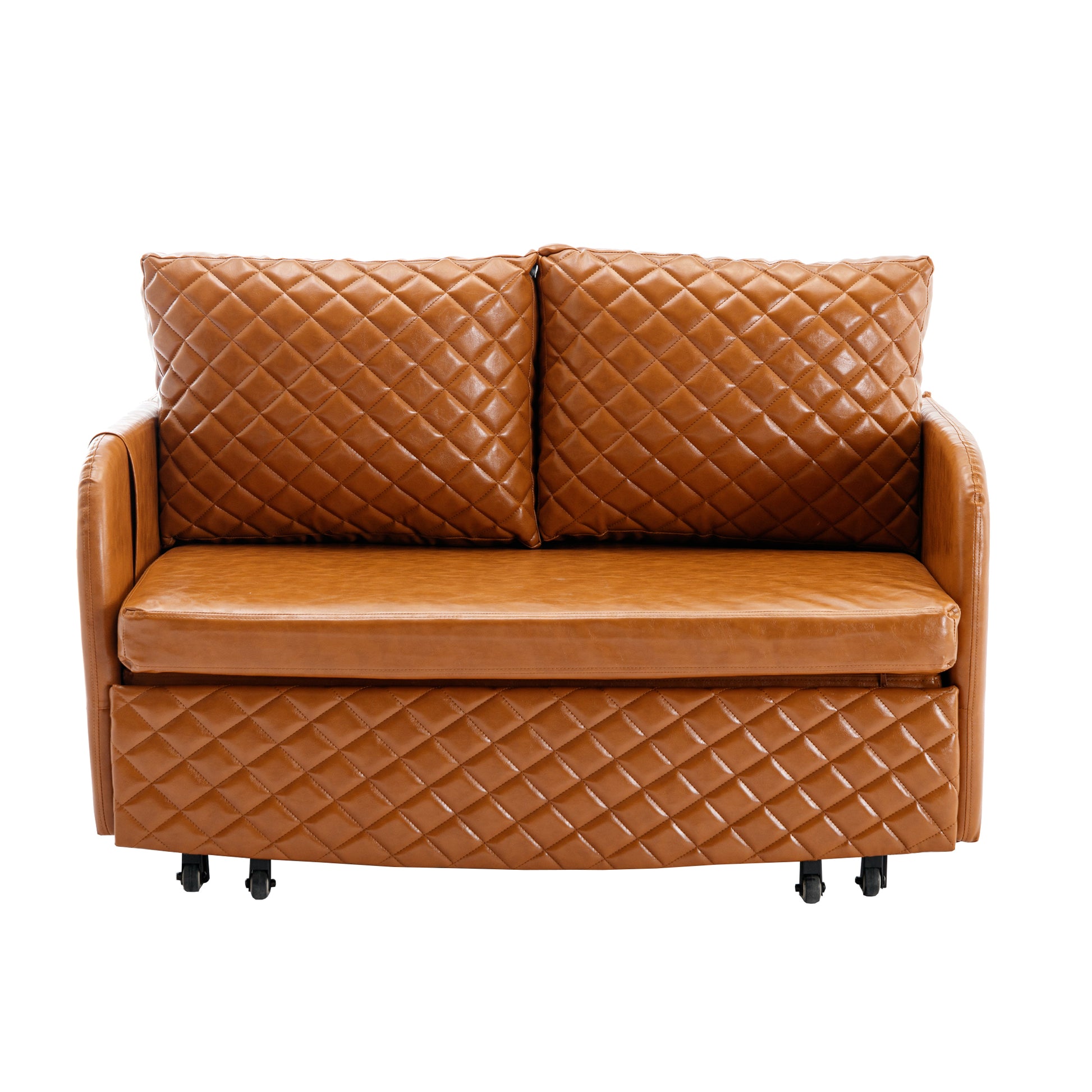Coolmore Convertible Sleeper Sofa Bed, Modern Velvet Loveseat Couch With Pull Out Bed, Small Beautiful Seat Futon Sofa Bed With Headboard, 2 Pillows & Side Pockets For Living Room Brown Pu