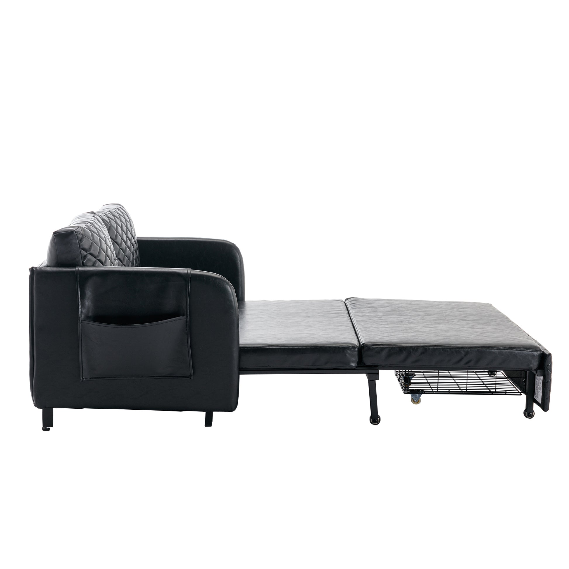 Coolmore Convertible Sleeper Sofa Bed, Modern Velvet Loveseat Couch With Pull Out Bed, Small Beautiful Seat Futon Sofa Bed With Headboard, 2 Pillows & Side Pockets For Living Room Black Pu