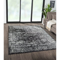 Distressed Vintage Persian Woven Area Rug Black Cream Polyester