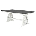 6 Piece Wooden Dining Table Set, Farmhouse Rectangular Dining Table, Four Chairs With Exquisitely Designed Hollow Chair Back And Bench For Home Dining Room Gray White White Gray Solid Wood