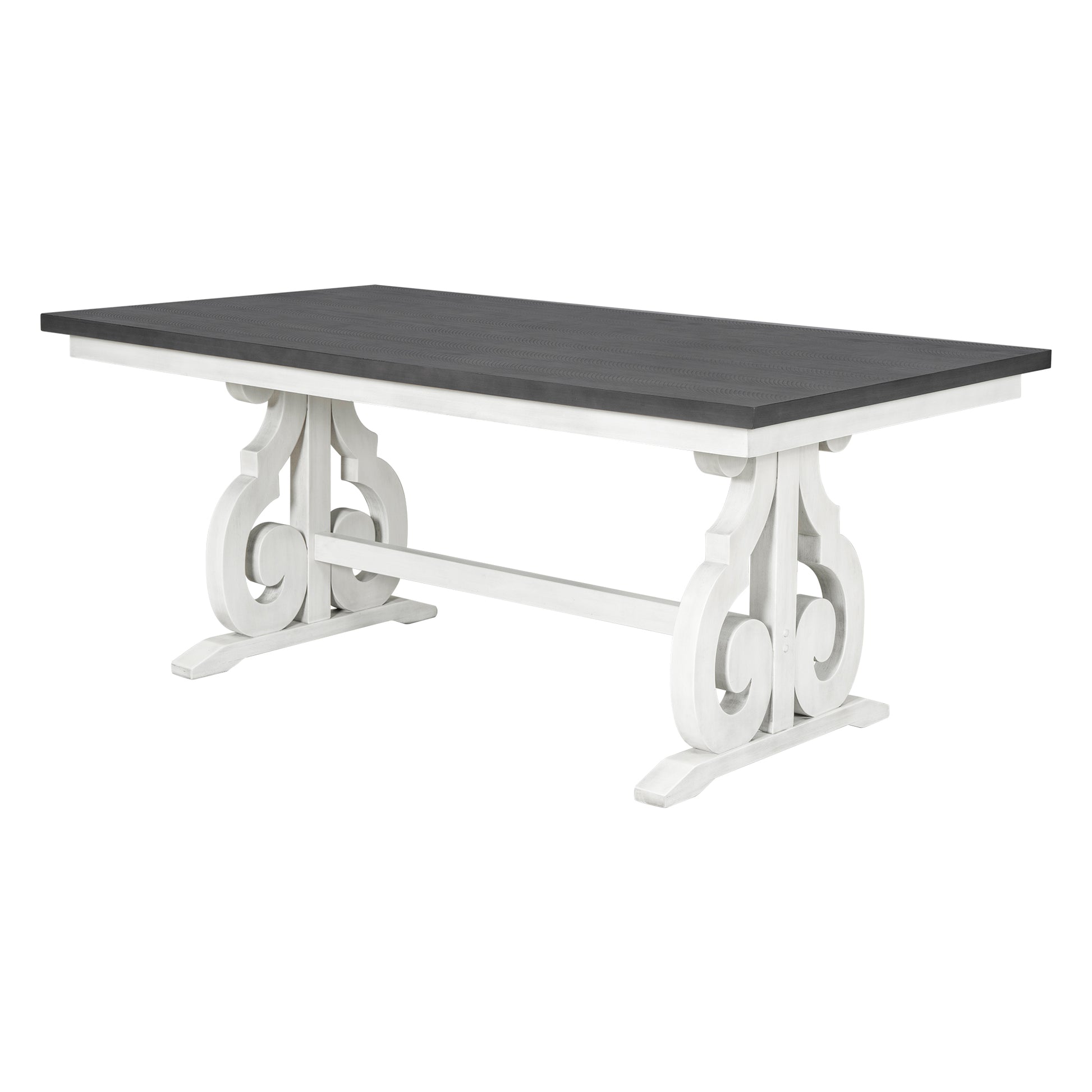 6 Piece Wooden Dining Table Set, Farmhouse Rectangular Dining Table, Four Chairs With Exquisitely Designed Hollow Chair Back And Bench For Home Dining Room Gray White White Gray Solid Wood