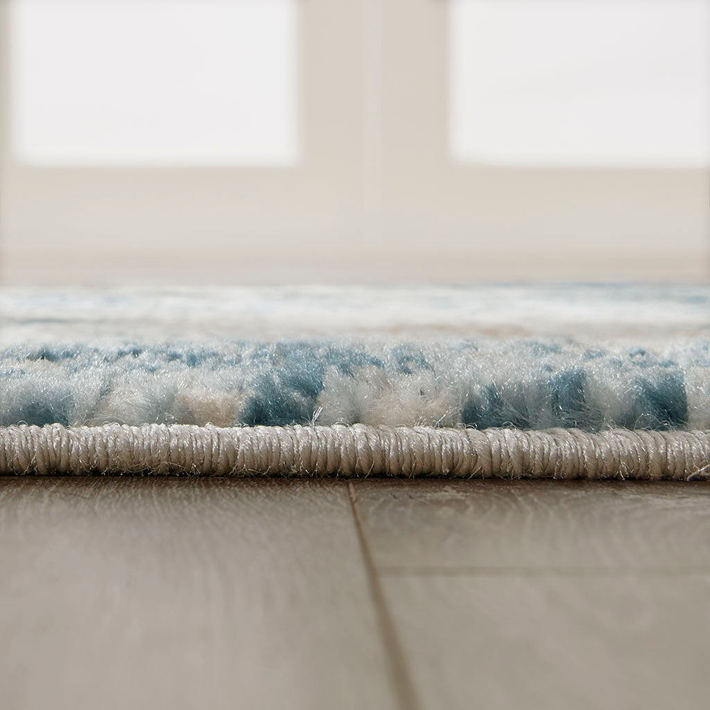 Abstract Area Rug Cream Blue Polyester