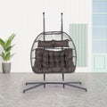 2 Person Outdoor Rattan Hanging Chair Patio Wicker Egg Chair Yes Sectional Dark Gray Uv Resistant Frame Water Resistant Cushion Garden & Outdoor American Design,American Traditional 2 Person Seating Group Polyester Rattan