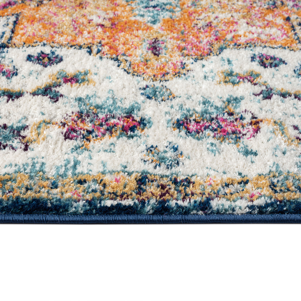 Boho Medallion Woven Area Rug Blue Multi Polyester