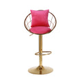 Rose Red Velvet Bar Chair, Pure Gold Plated, Unique Design,360 Degree Rotation.Adjustable Height,Suitable For Dinning Room And Bar,Set Of 2 Rose Red Velvet