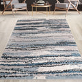 Watercolor Abstract Stripe Woven Area Rug Blue Polypropylene