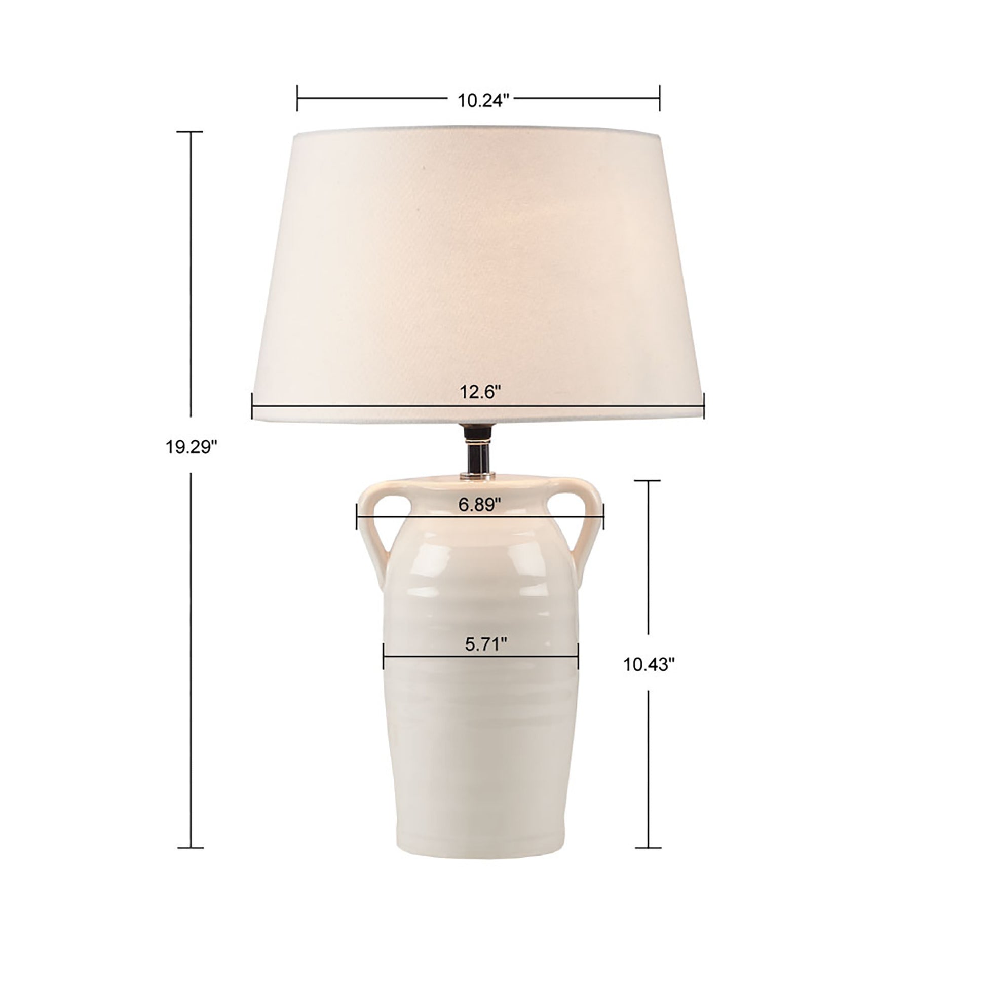 Ceramic Table Lamp With Handles White Polyester