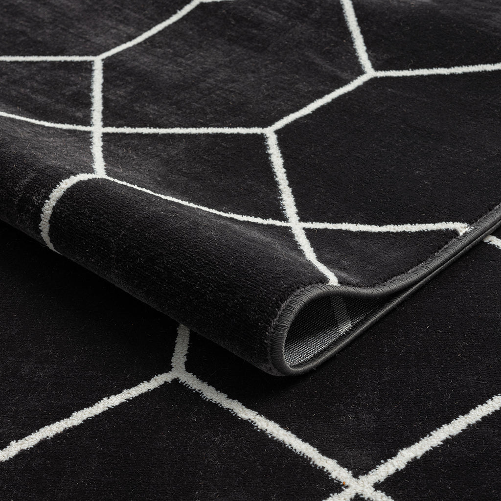 Trellis Geometric Woven Area Rug Black Cream Polyester