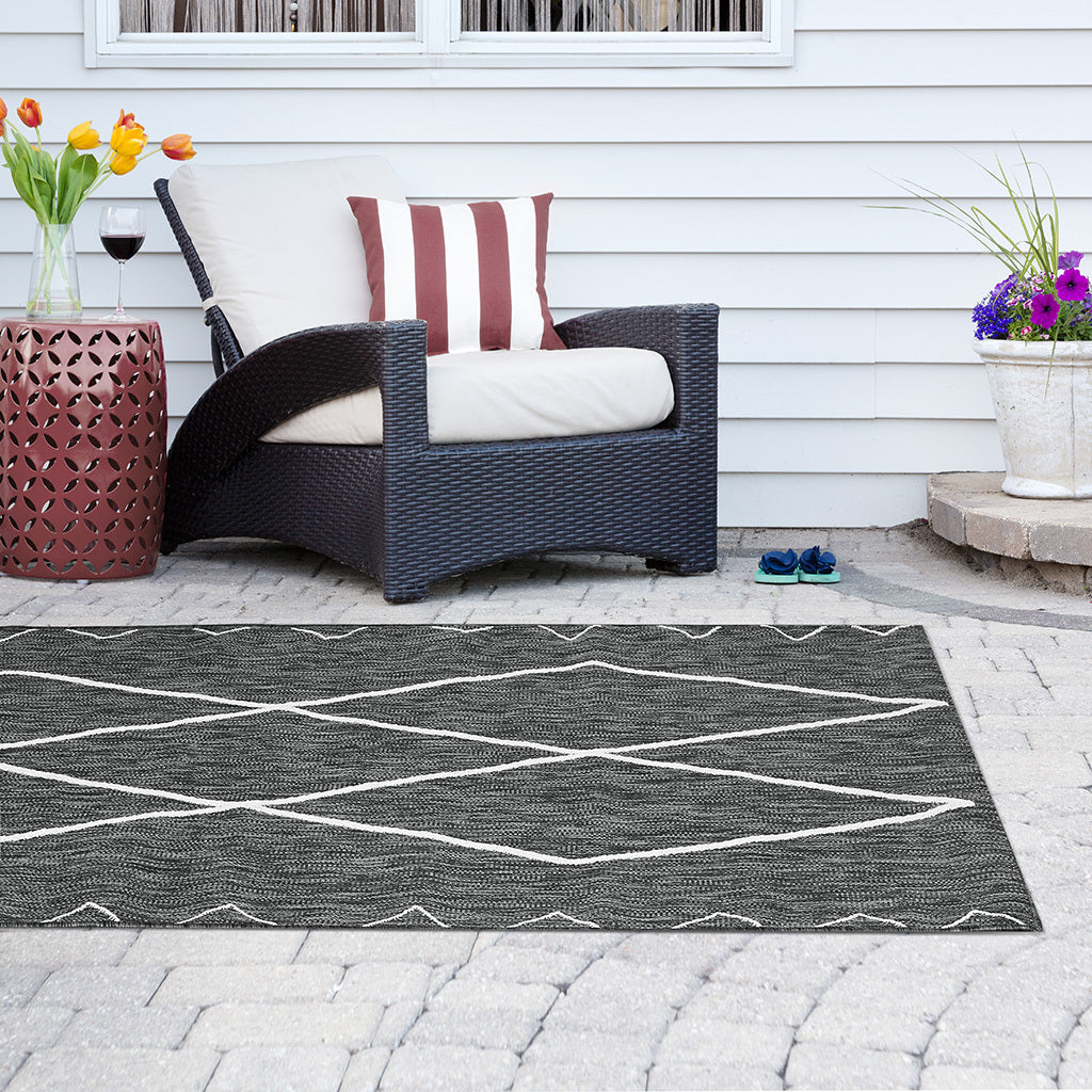 Moroccan Indoor Outdoor Rug Grey White Polyester