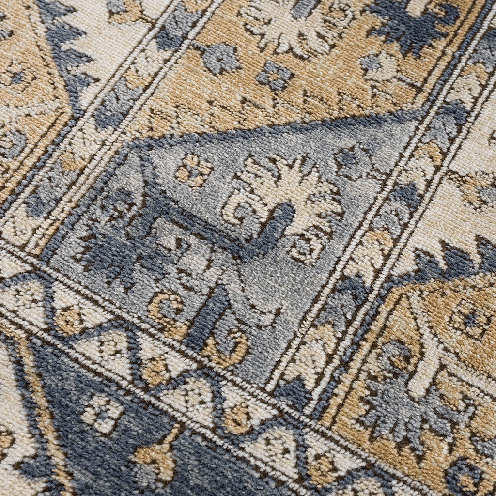 Tiled Border Area Rug Blue Cream Polyester