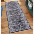 Distressed Vintage Persian Woven Area Rug Black Cream Polyester