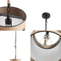 Natural Rope And Metal Mesh Cylinder Pendant Natural Black Iron