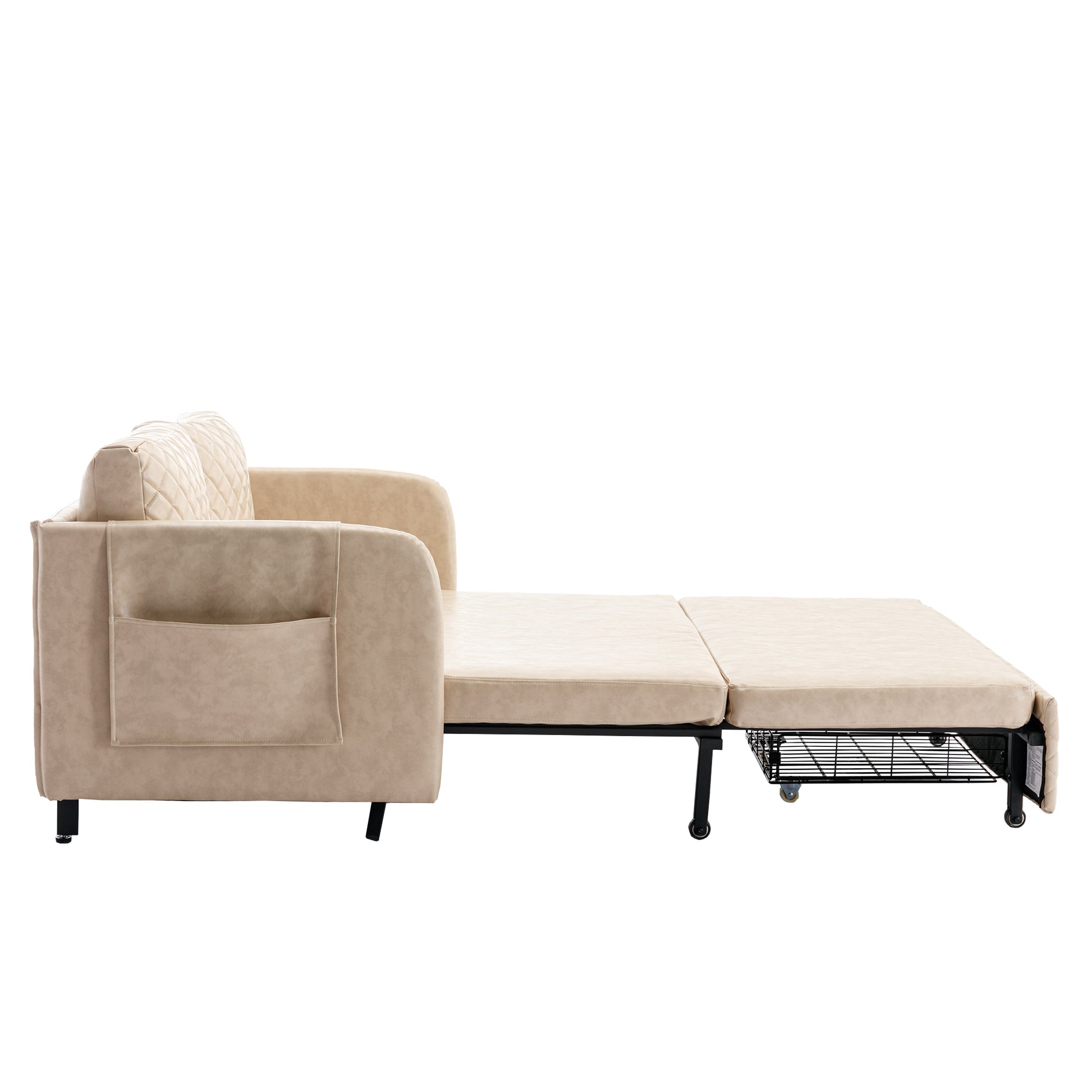 Coolmore Convertible Sleeper Sofa Bed, Modern Velvet Loveseat Couch With Pull Out Bed, Small Beautiful Seat Futon Sofa Bed With Headboard, 2 Pillows & Side Pockets For Living Room Camel Pu