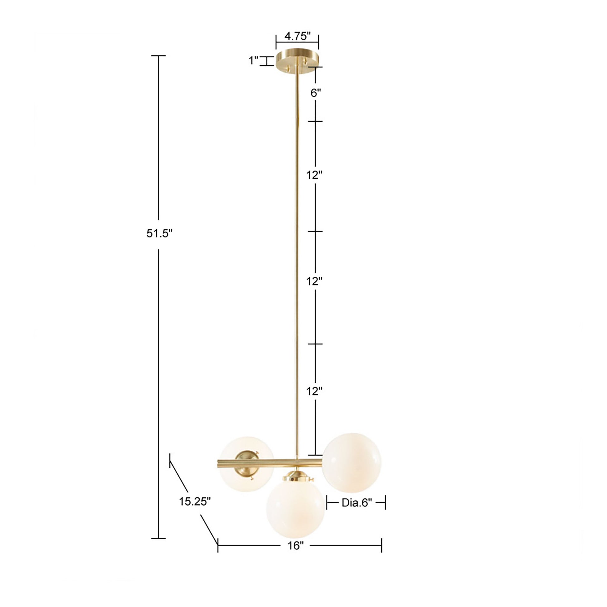 3 Light Chandelier With Frosted Glass Globe Bulbs Gold Iron