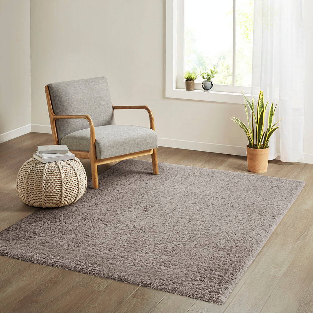 Super Soft Polyester Shag Area Rug Grey Polyester