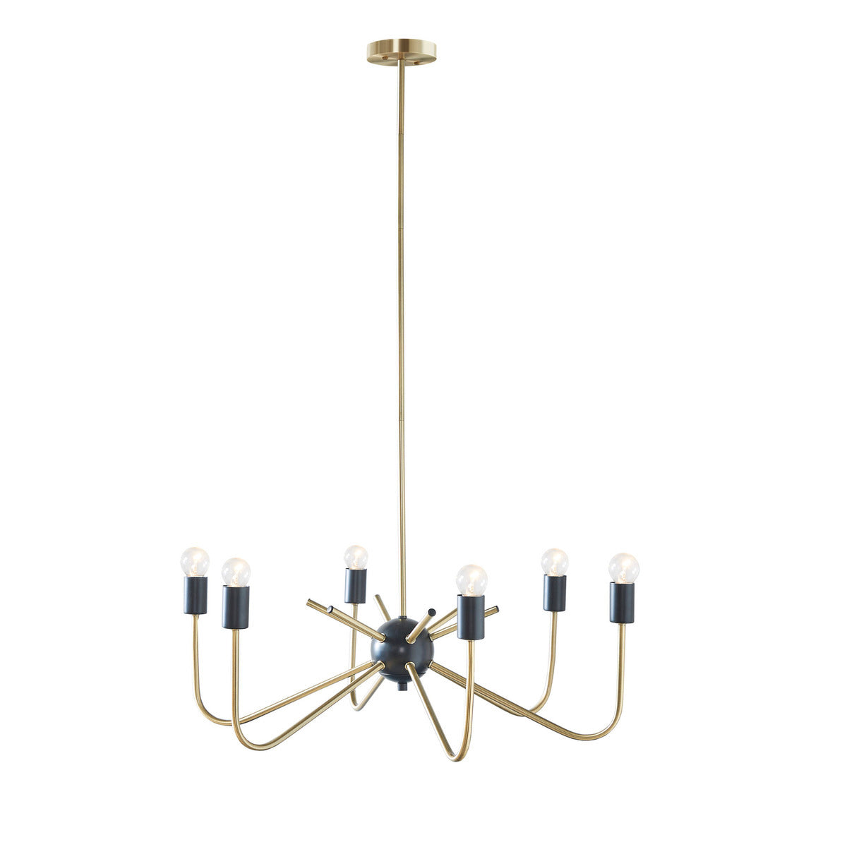 6 Light Metal Chandelier Antique Brass Black Iron