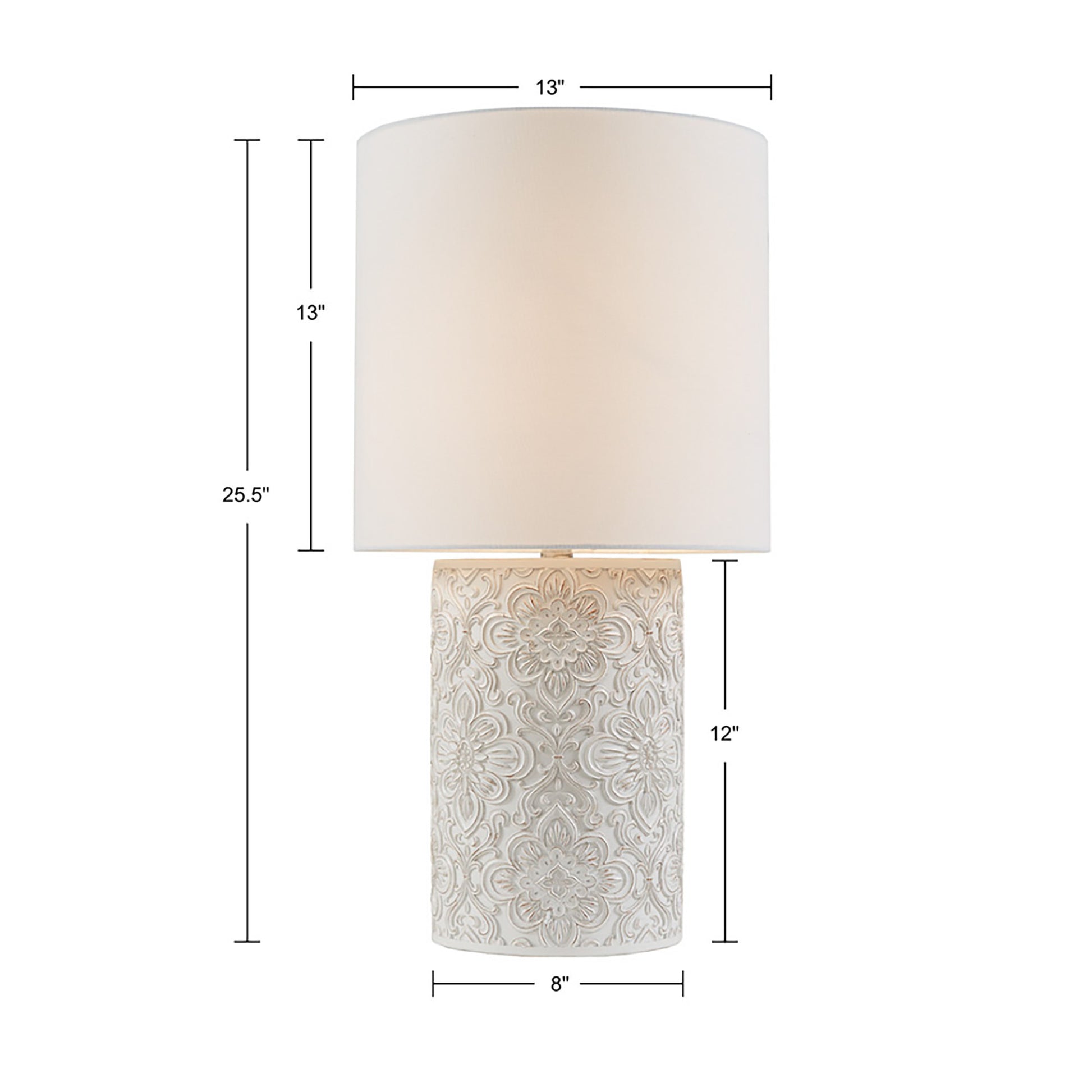 Embossed Floral Resin Table Lamp Ivory Cotton