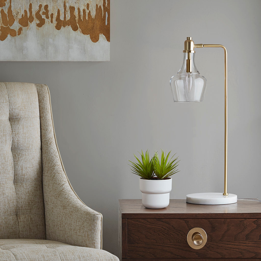 Auburn 24" H Table Lamp With Marble Base Gold Cotton