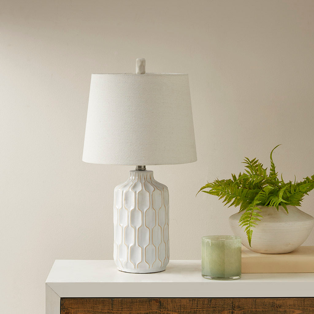 Contour Ceramic Table Lamp Ivory Cotton