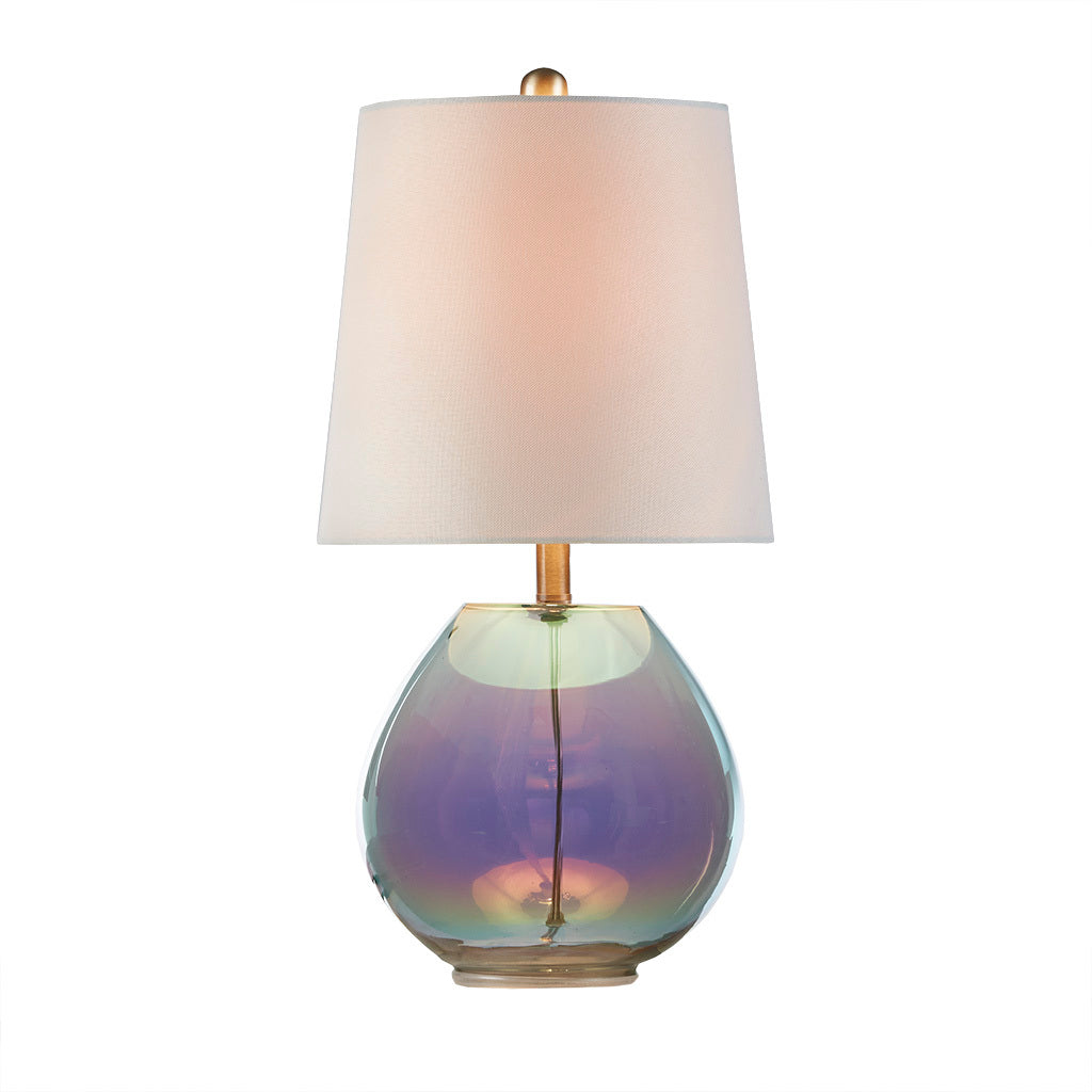 Ranier Iridescent Glass Table Lamp White Cotton