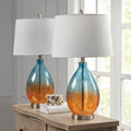 Cortina Ombre Glass Table Lamp, Set Of 2 Blue Cotton