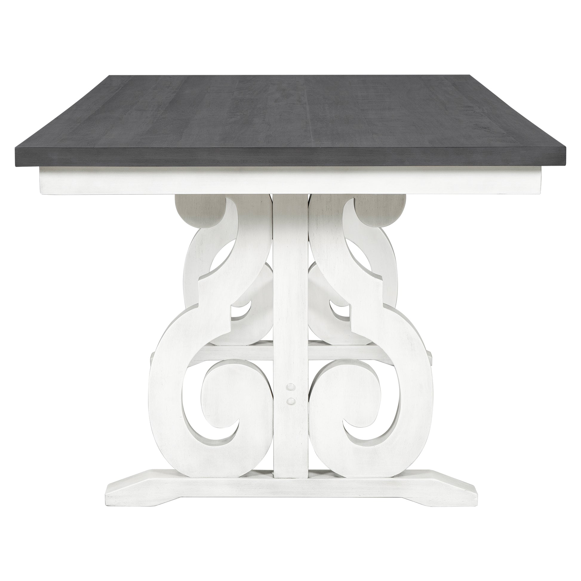 6 Piece Wooden Dining Table Set, Farmhouse Rectangular Dining Table, Four Chairs With Exquisitely Designed Hollow Chair Back And Bench For Home Dining Room Gray White White Gray Solid Wood