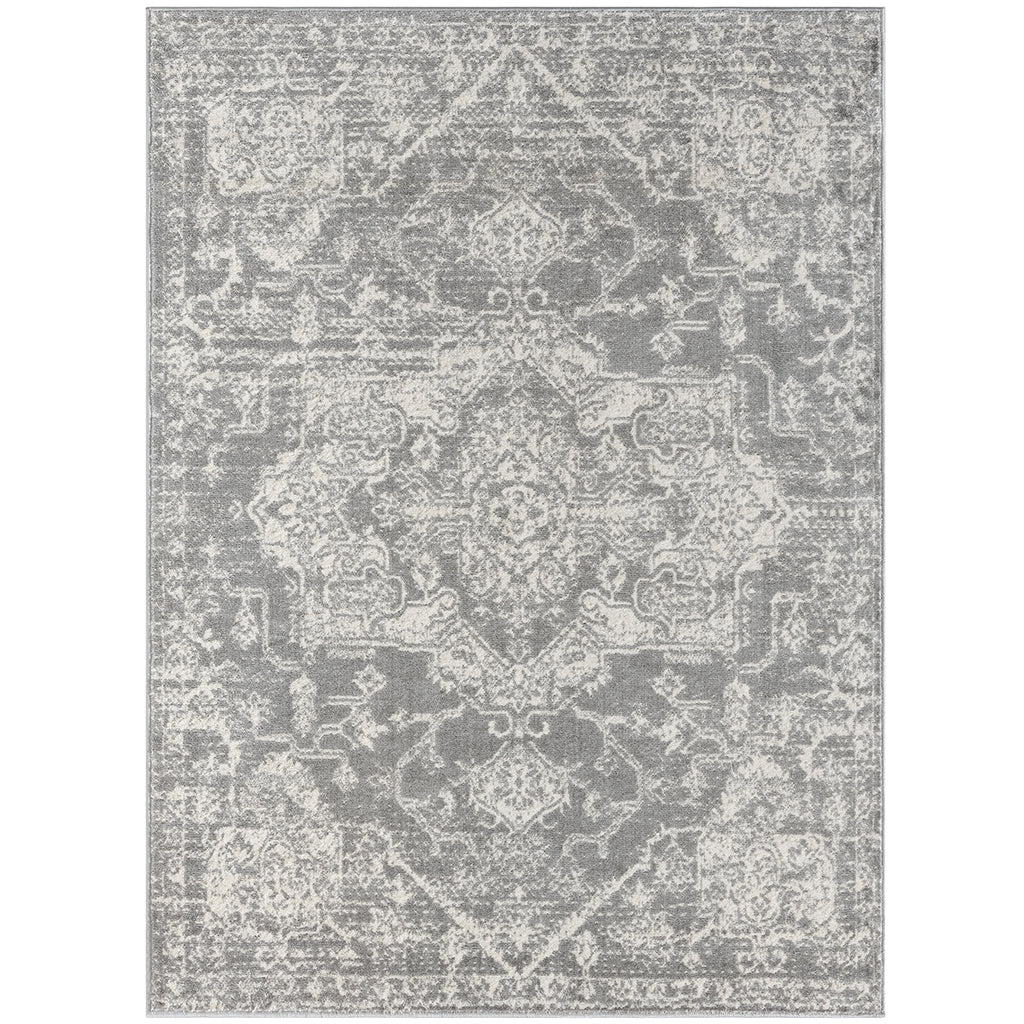 Distressed Medallion Woven Area Rug Cream Grey Polyester