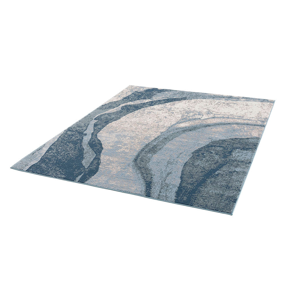 Abstract Wave Area Rug Blue Polyester