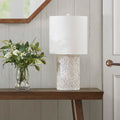 Embossed Floral Resin Table Lamp Ivory Cotton